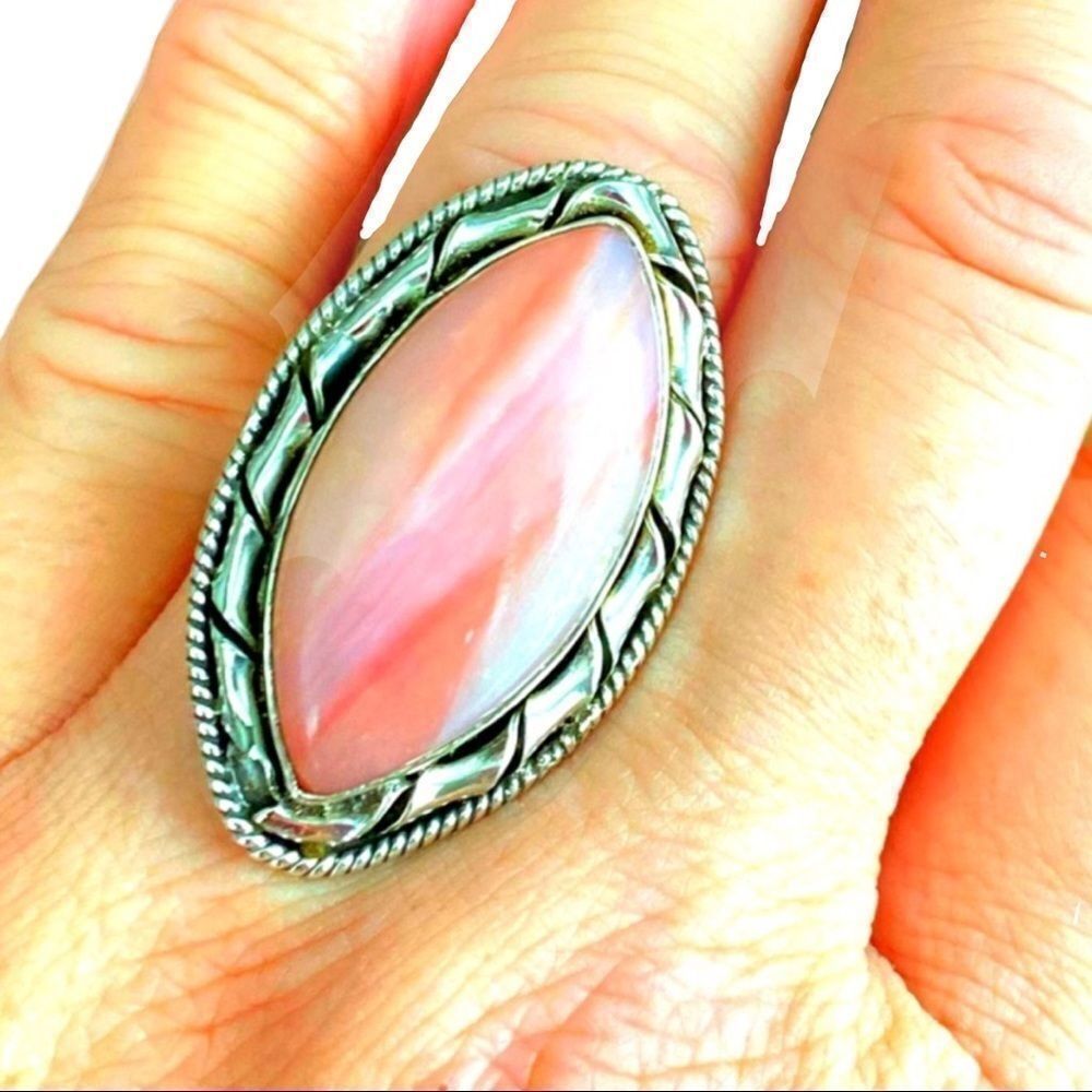 Peruvian Pink Opal Sterling Silver Statement Ring -Made in USA Handcrafted